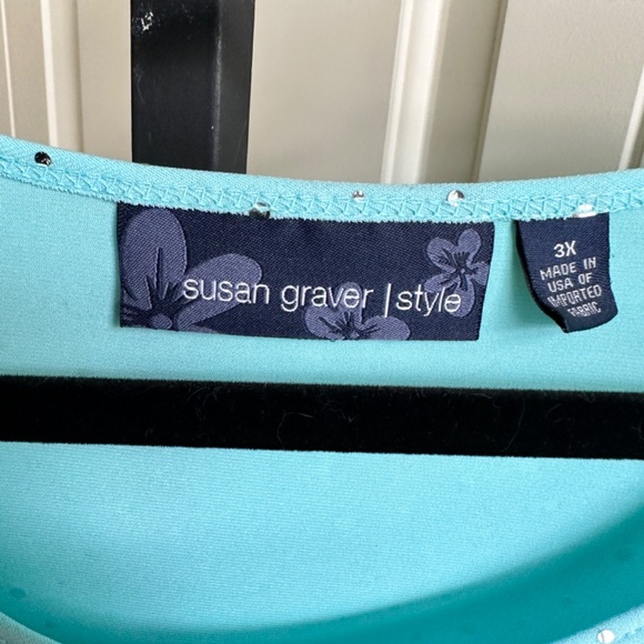 Susan Graver Plus Size Turquoise w/Silver Metallic Dots Top 3X - Picture 3 of 6